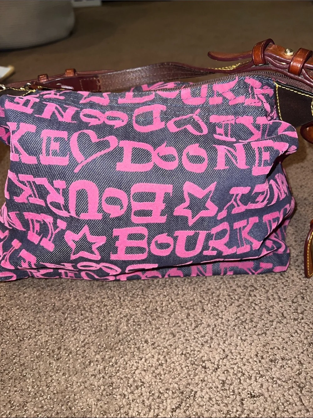 Dooney & Bourke Logo Hobo Bag Pink Navy Canvas Leather Y2K Shoulder Bag